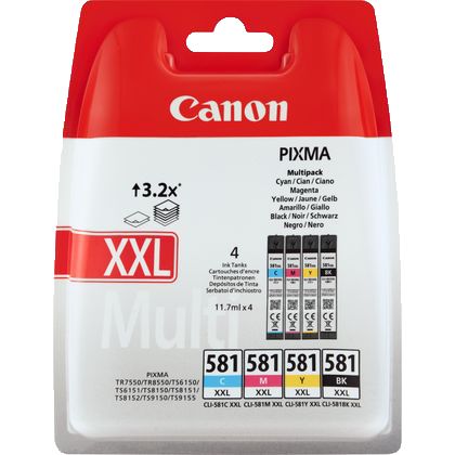 Canon Genuine CLI-581XXL EXTRA HIGH CAP MULTI PACK (BK,C,M,Y) 1998C005AA CLI581XXL