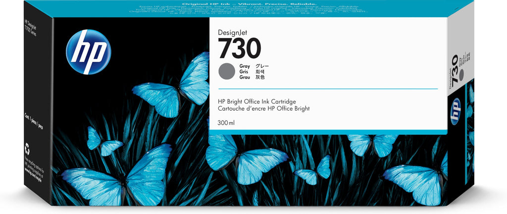 HP Genuine P2V72A / 730 Grey Ink 300ml for HP DesignJet T 1600/1700/940